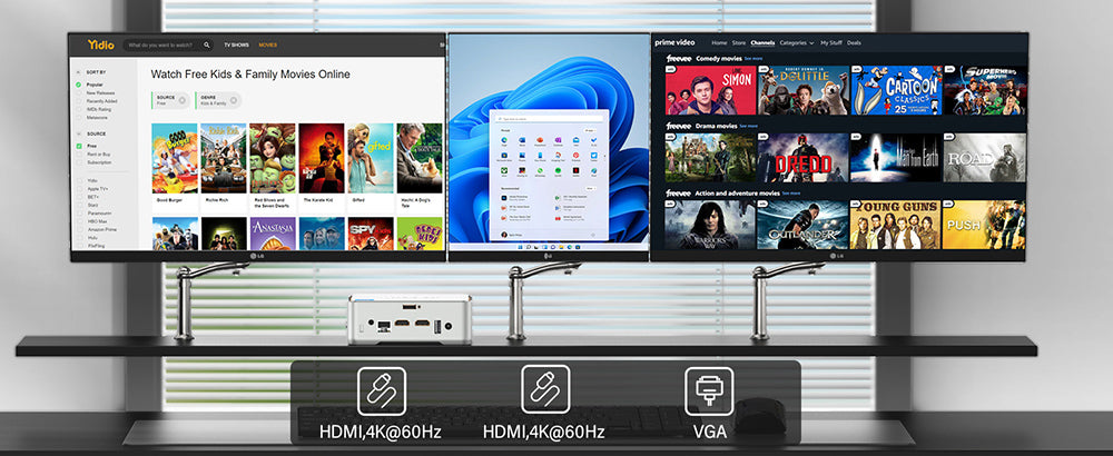 OUVIS GK3 Plus Mini PC, Intel Alder Lake N-95 Quad Core up to 3.4GHz, 16GB DDR4 RAM 512GB SSD, 2xHDMI VGA 4K@60Hz Triple Display, 2xUSB2.0 2xUSB3.0 1000Mbps LAN, 2.4/5GHz WiFi Bluetooth 4.2, with VESA - EU