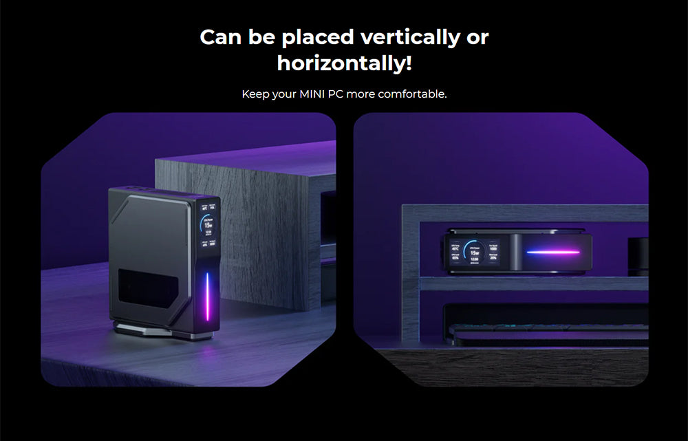 (2024 Upgraded Version) OUVIS S1 Mini PC with LCD Screen RGB Light, Intel Alder Lake N95 4 Cores Up to 3.4GHz, 16GB RAM 512GB SSD, 2*HDMI 2.0 4K HD Dual Display, WiFi 5 Bluetooth 4.2, 2*USB 3.0 2*USB 2.0 2*RJ45 - EU Plug