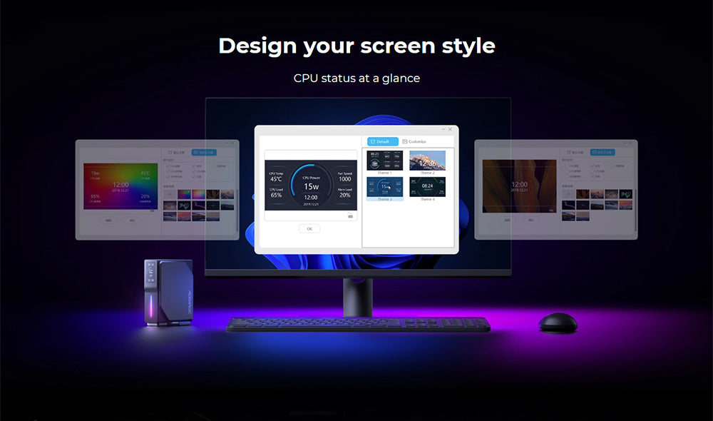 (2024 Upgraded Version) OUVIS S1 Mini PC with LCD Screen RGB Light, Intel Alder Lake N95 4 Cores Up to 3.4GHz, 16GB RAM 512GB SSD, 2*HDMI 2.0 4K HD Dual Display, WiFi 5 Bluetooth 4.2, 2*USB 3.0 2*USB 2.0 2*RJ45 - EU Plug