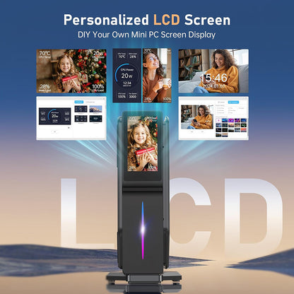 (2024 Upgraded Version) OUVIS S1 Mini PC with LCD Screen RGB Light, Intel Alder Lake N95 4 Cores Up to 3.4GHz, 16GB RAM 512GB SSD, 2*HDMI 2.0 4K HD Dual Display, WiFi 5 Bluetooth 4.2, 2*USB 3.0 2*USB 2.0 2*RJ45 - EU Plug