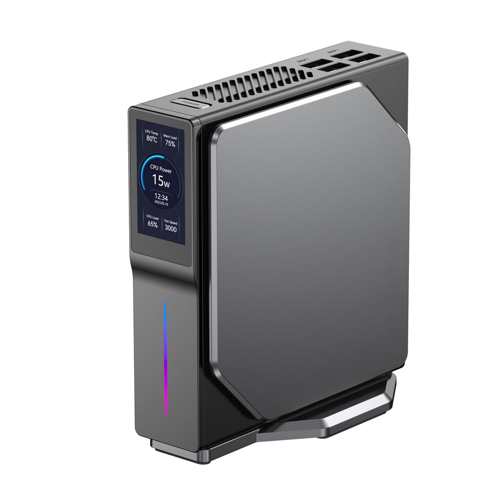 (2024 Upgraded Version) OUVIS S1 Mini PC with LCD Screen RGB Light, Intel Alder Lake N95 4 Cores Up to 3.4GHz, 16GB RAM 512GB SSD, 2*HDMI 2.0 4K HD Dual Display, WiFi 5 Bluetooth 4.2, 2*USB 3.0 2*USB 2.0 2*RJ45 - EU Plug