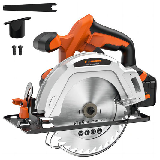 Parrior CCS05 20V Cordless Circular Saw, with 4Ah Battery, 3500RPM Rotating Speed, Fasting Charging, Adjustable Cutting Depth 45°/90°