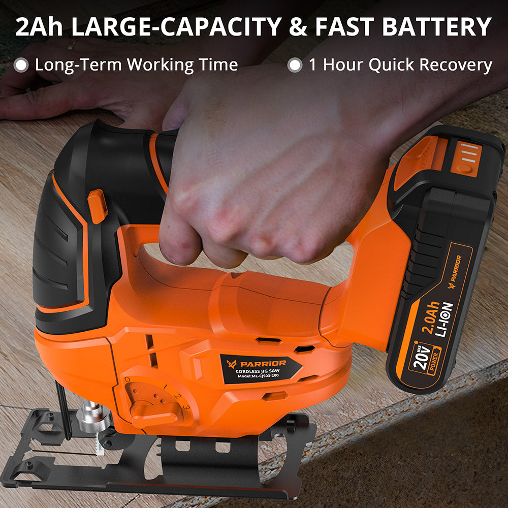 Parrior CJS03 20V Electric Jigsaw Tool, with 2Ah Battery, 2700RPM Speed, Cutting Depth of Wood and Metal 80mm/5mm (3.15