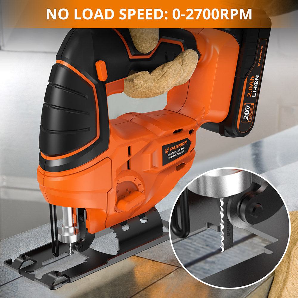 Parrior CJS03 20V Electric Jigsaw Tool, with 2Ah Battery, 2700RPM Speed, Cutting Depth of Wood and Metal 80mm/5mm (3.15