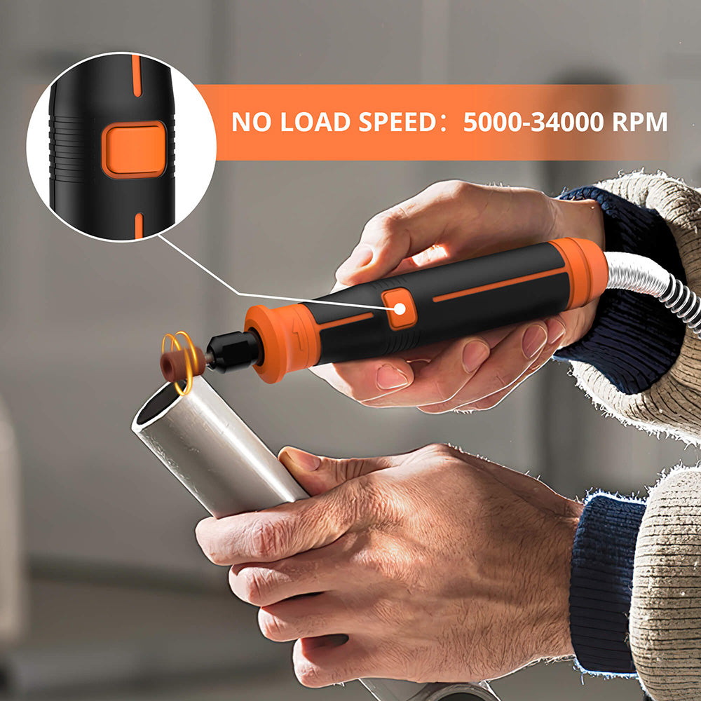 Parrior MD07 20V Electric Cordless Rotary Tool Kit, with 2.0Ah Battery, Soft Shaft Handle & 56pcs Accessories, 5000-34000RPM Variable Speed