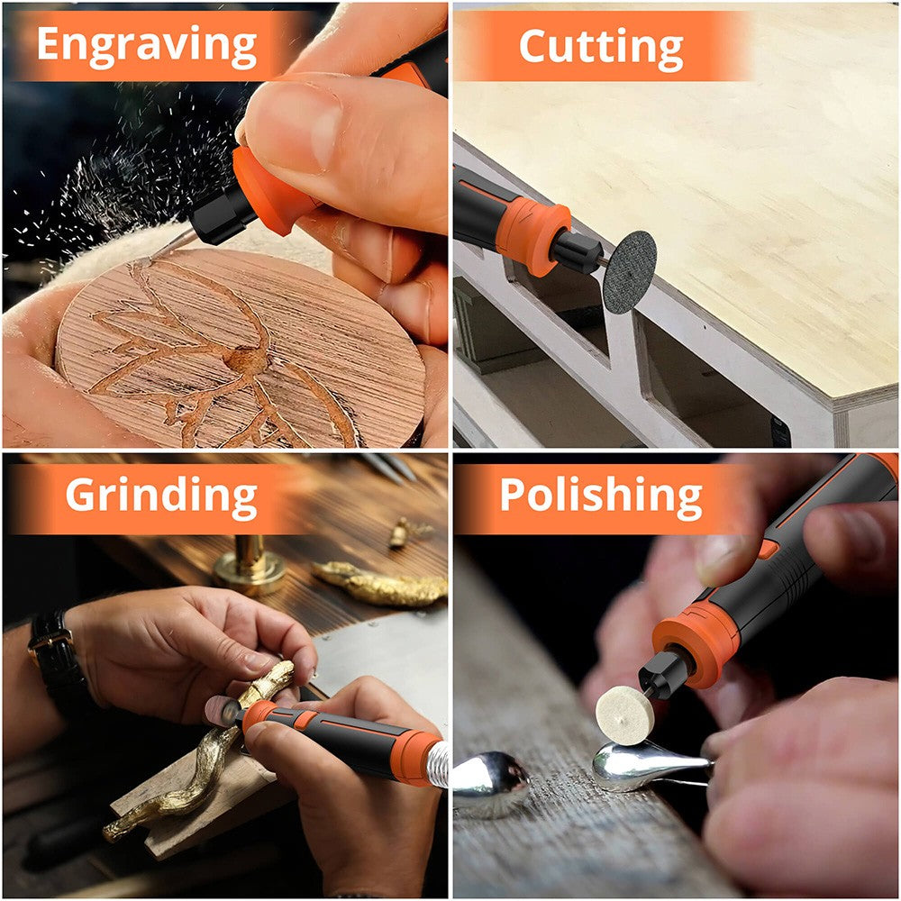 Parrior MD07 20V Electric Cordless Rotary Tool Kit, with 2.0Ah Battery, Soft Shaft Handle & 56pcs Accessories, 5000-34000RPM Variable Speed