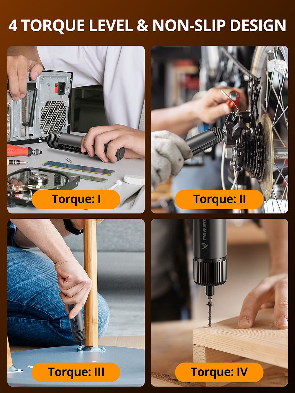 Parrior S121 4V Electric Cordless Screwdriver, Max 8N.m High Torque with 4 Control Level, Rechargeable 2200mAh Large Battery, LED Work Light, 260RPM Speed