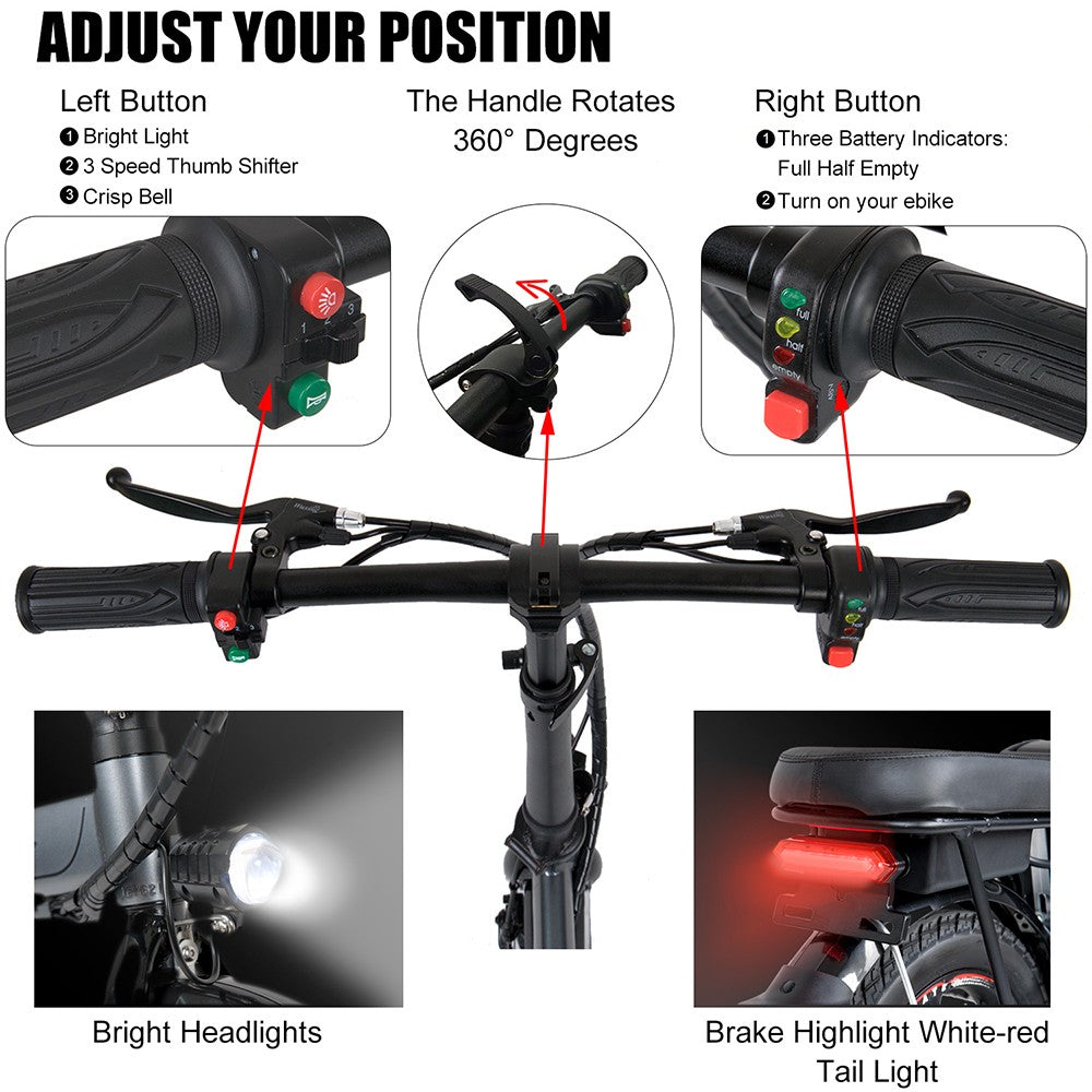 PASELEC Mini Folding Electric Bike, 400W Motor, 48V 13AH Battery, 14*1.95-inch Tire, 40km/h Max Speed, 60km Range, Mechanical Disc Brakes, Aluminum Alloy Front Fork, LED Display - Grey