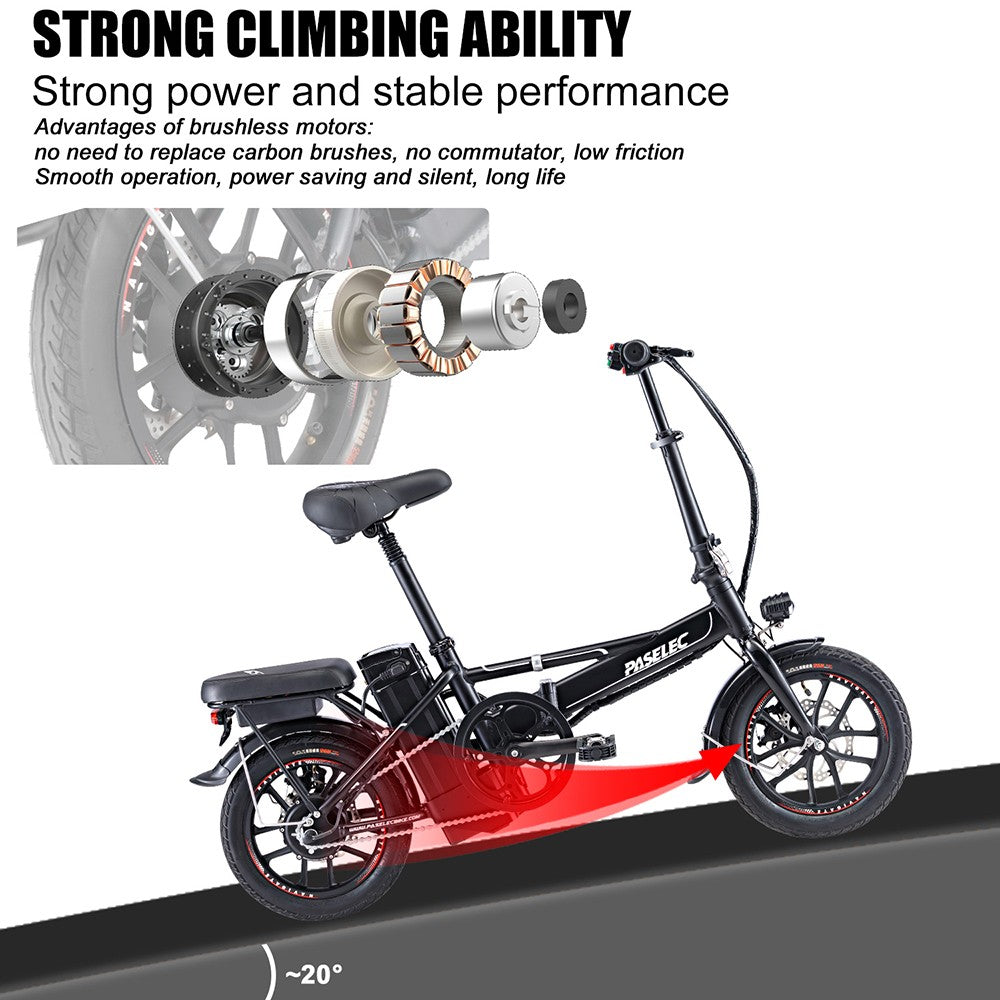 PASELEC Mini Folding Electric Bike, 400W Motor, 48V 13AH Battery, 14*1.95-inch Tire, 40km/h Max Speed, 60km Range, Mechanical Disc Brakes, Aluminum Alloy Front Fork, LED Display - Grey