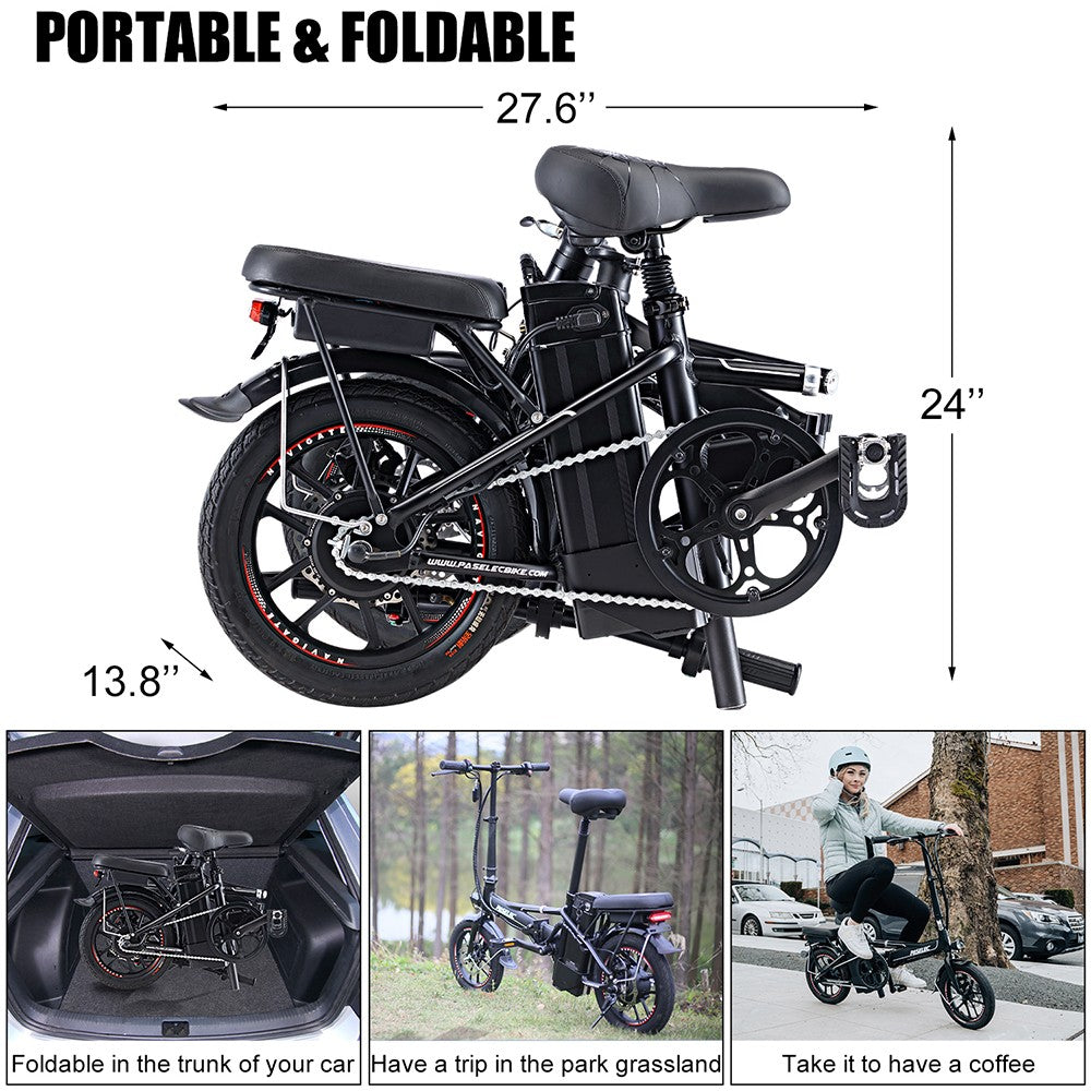 PASELEC Mini Folding Electric Bike, 400W Motor, 48V 13AH Battery, 14*1.95-inch Tire, 40km/h Max Speed, 60km Range, Mechanical Disc Brakes, Aluminum Alloy Front Fork, LED Display - Grey