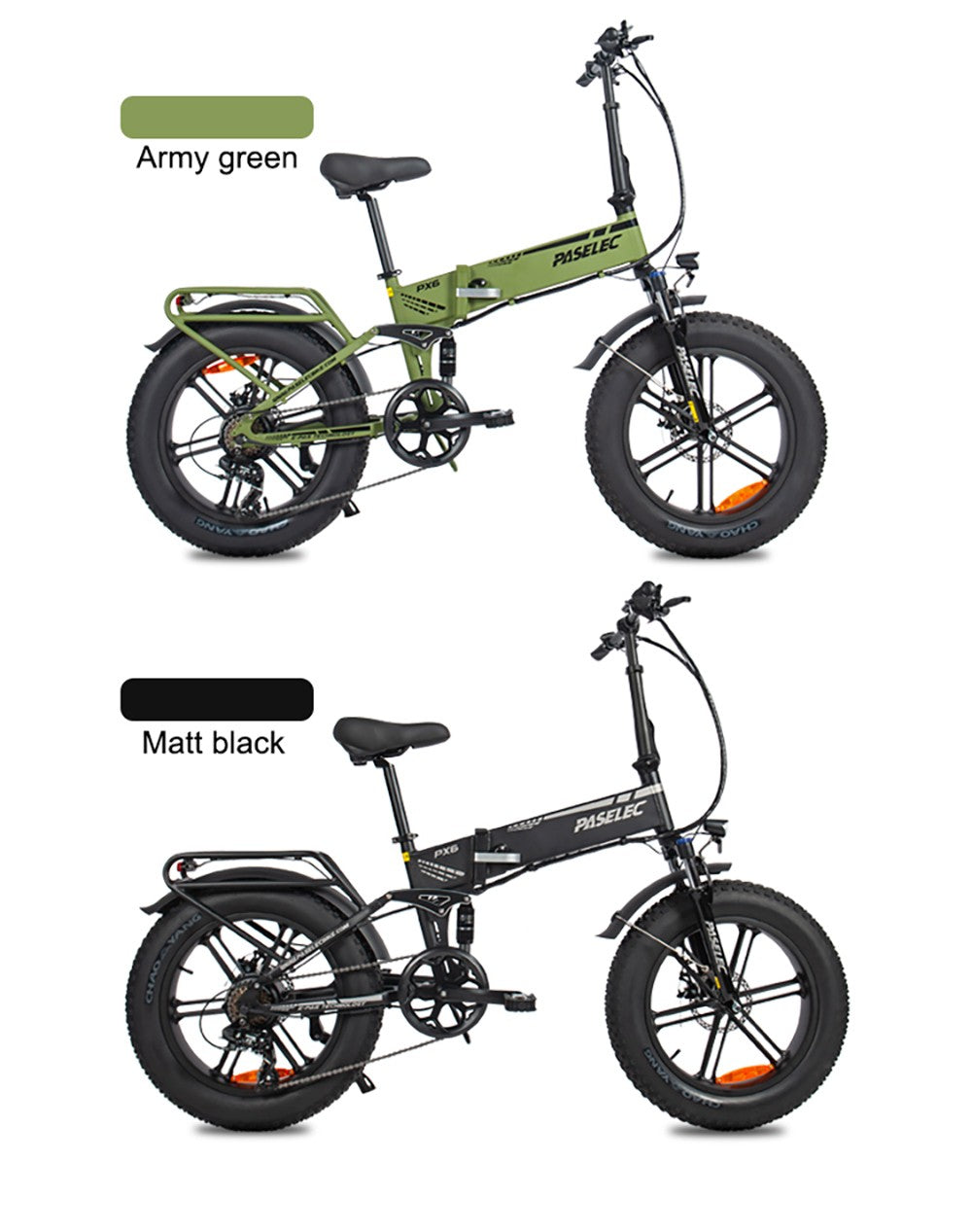PASELEC PX6 Electric Bike, 750W Motor, 48V 13Ah Battery, 20*4.0-inch Fat Tire, 45km/h Max Speed, 70km Range, Mechanical Disc Brake, Lockable Shock Absorber Front Fork, Shimano 7-speed - Black