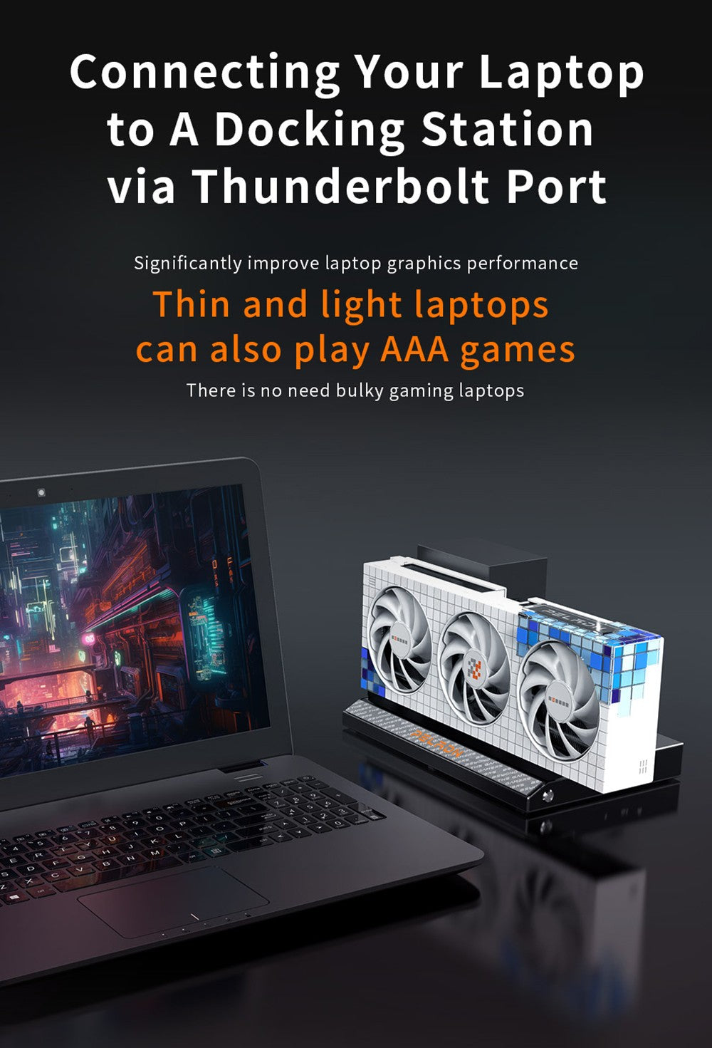 PELADN Link S-1 eGPU Dock, 2*Thunderbolt 3, 1*1000M LAN, 1* M.2 2280 NVME SSD, 40Gbps Transmission Speed, Compatible with ATX/SFX Power Supply