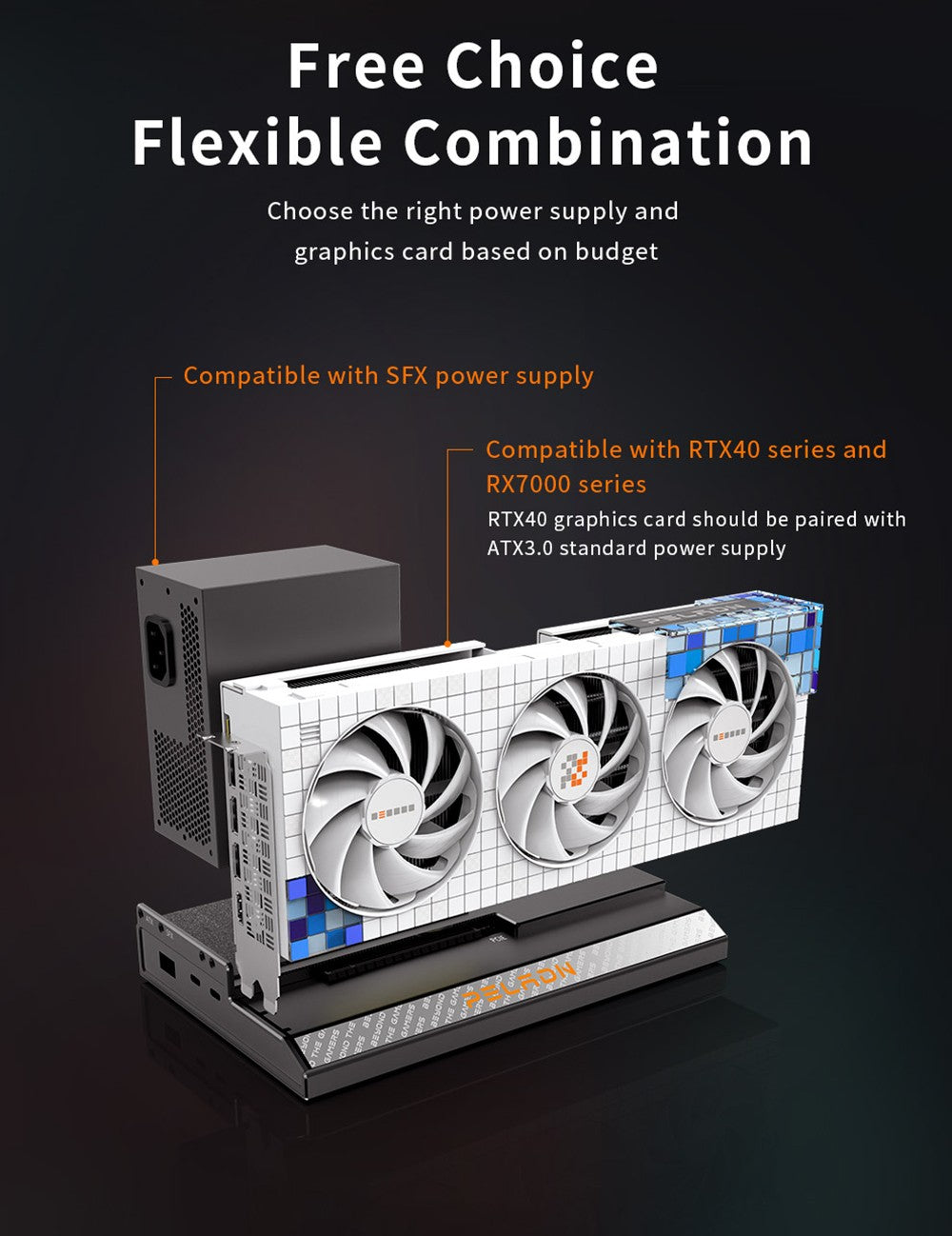 PELADN Link S-1 eGPU Dock, 2*Thunderbolt 3, 1*1000M LAN, 1* M.2 2280 NVME SSD, 40Gbps Transmission Speed, Compatible with ATX/SFX Power Supply