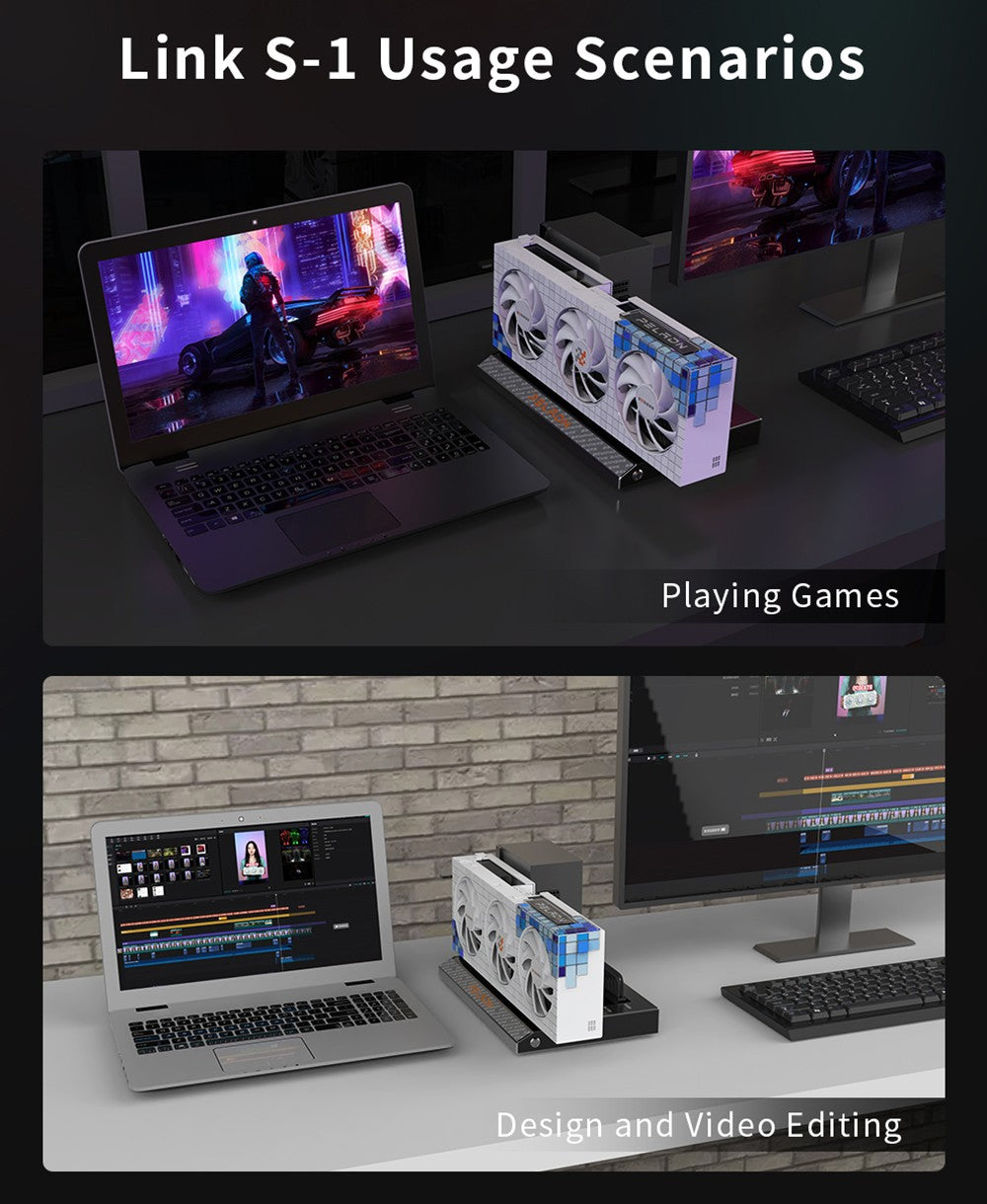 PELADN Link S-1 eGPU Dock, 2*Thunderbolt 3, 1*1000M LAN, 1* M.2 2280 NVME SSD, 40Gbps Transmission Speed, Compatible with ATX/SFX Power Supply