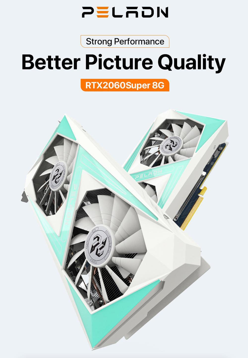 PELADN RTX2060 SUPER Gaming Graphics Card, 8GB GDDR6 RAM, 8Pin 128Bits, Dual-Fan, PCI Express 3.0, 3xDP 1xHDMI - White