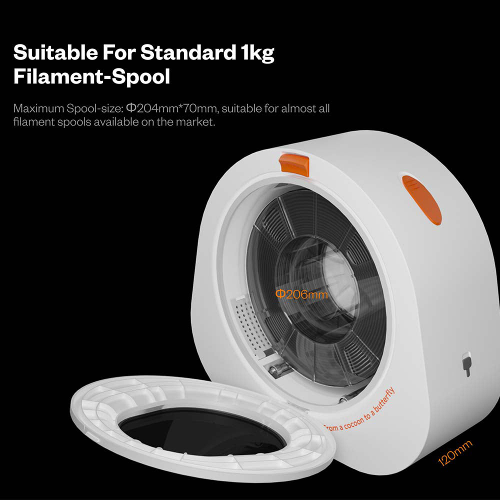 Caja secadora de filamento Phaetus aeBox CoCoon, monitorización en tiempo real, capacidad de desecante de 400 g, compatible con bobinas estándar de 1 kg (Φ204*70 mm), bajo consumo de energía.