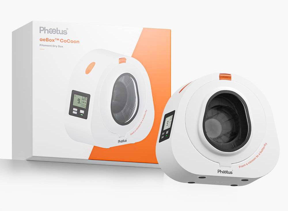Caja secadora de filamento Phaetus aeBox CoCoon, monitorización en tiempo real, capacidad de desecante de 400 g, compatible con bobinas estándar de 1 kg (Φ204*70 mm), bajo consumo de energía.