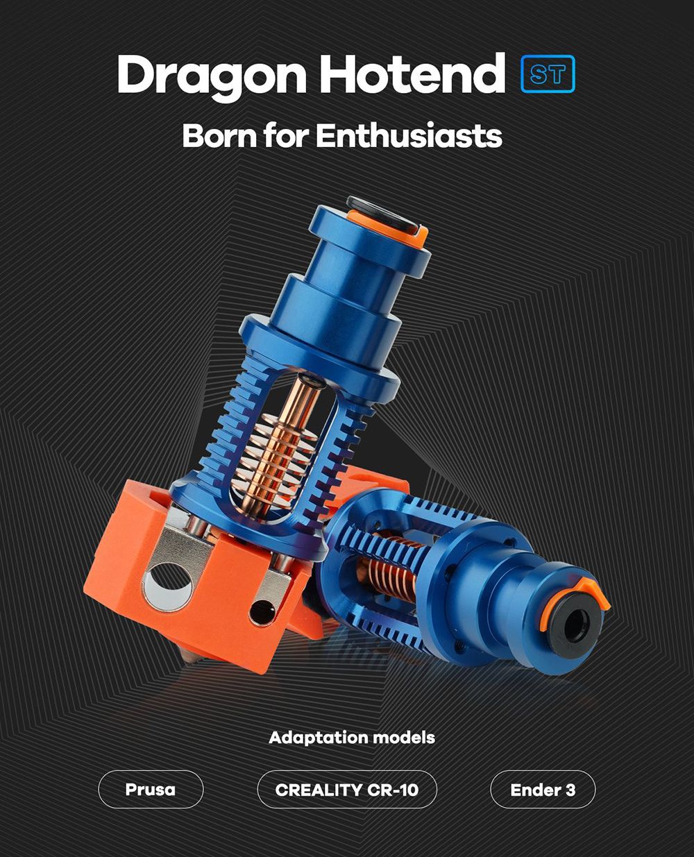Cabezal de extrusión para impresora 3D Phaetus Dragon Hotend ST V2.0 de súper precisión, para Hotend V6, DDE, DDB, accionamiento directo Bowden - Negro