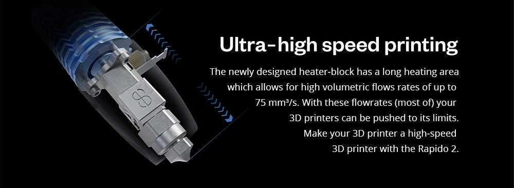 Phaetus Rapido 2.0 HF Hotend, temperatura máxima de impresión de 350 grados Celsius, compatible con filamentos termoplásticos y materiales compuestos - Azul