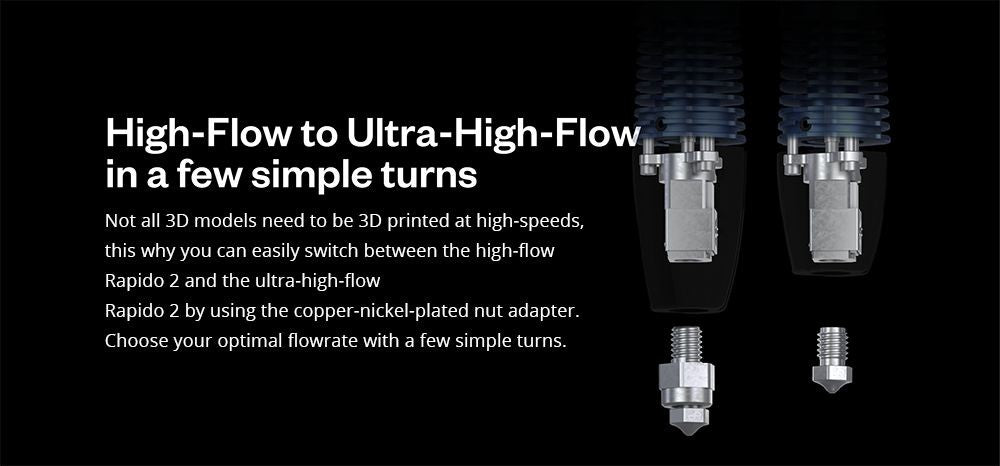 Phaetus Rapido 2.0 HF Hotend, temperatura máxima de impresión de 350 grados Celsius, compatible con filamentos termoplásticos y materiales compuestos - Azul