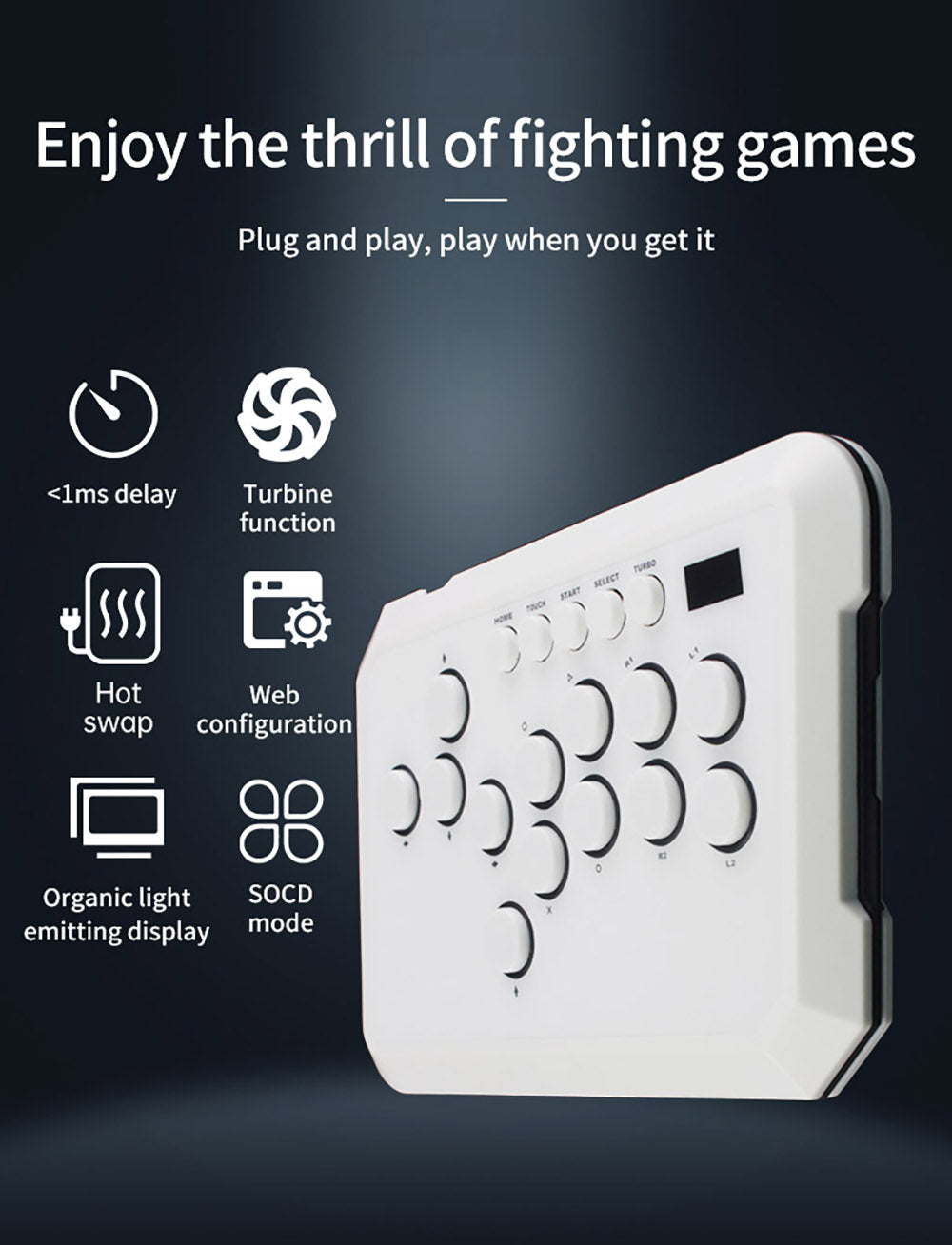Powkiddy A50 Hitbox Controller, Mando Arcade sin Palanca, Joystick, Teclado para Juegos Compatible con PC, Android, Switch, PS4, PS5, Steam, Arcade
