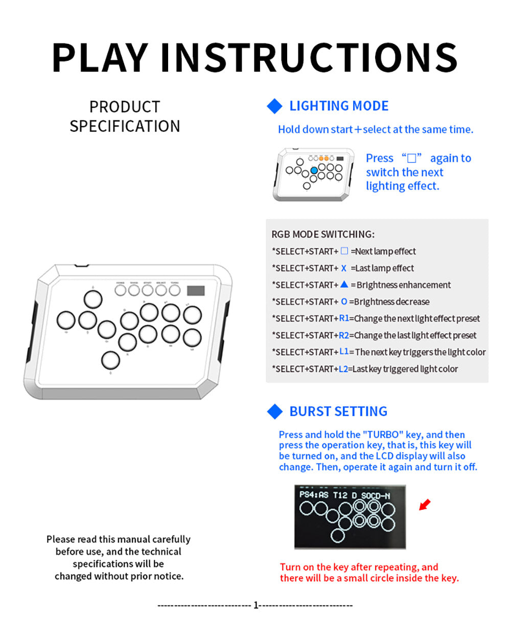 Powkiddy A50 Hitbox Controller, Mando Arcade sin Palanca, Joystick, Teclado para Juegos Compatible con PC, Android, Switch, PS4, PS5, Steam, Arcade