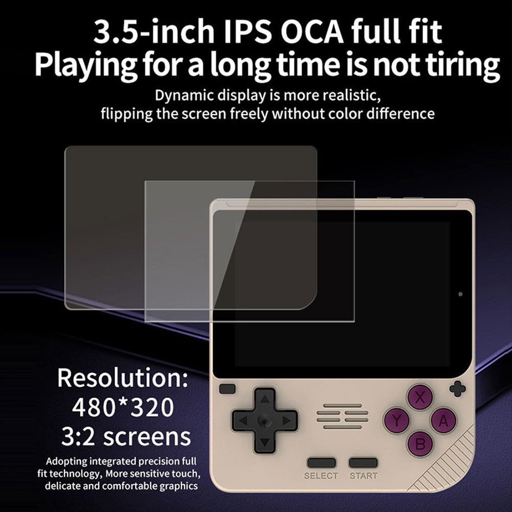 Consola de videojuegos portátil Powkiddy V10, tarjeta TF de 128 GB con más de 10000 juegos, pantalla IPS de 3,5 pulgadas, sistema Linux de código abierto, simuladores 3D de 64 bits, 8 horas de autonomía - Negro transparente