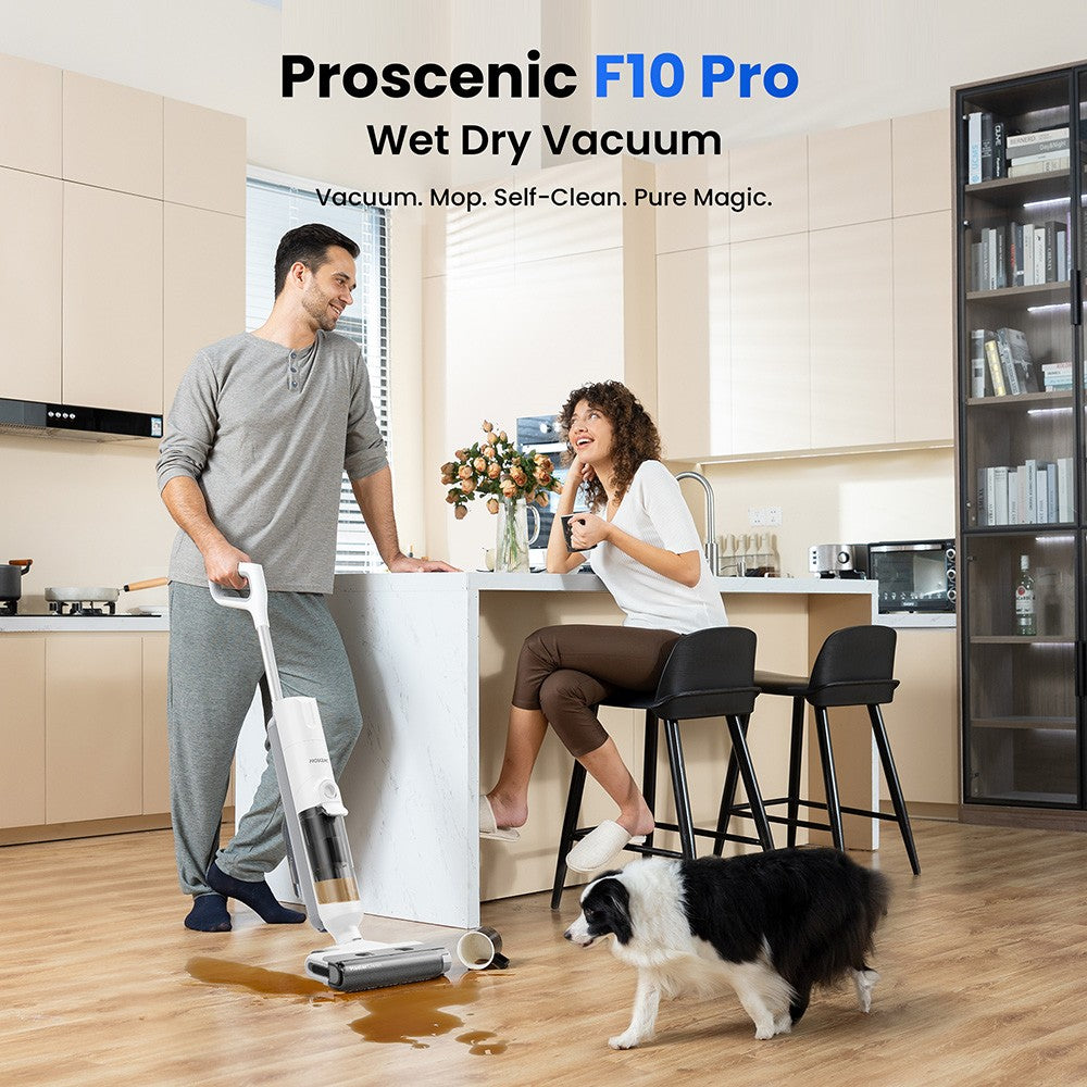 Aspiradora y fregona sin cable Proscenic F10 Pro, 30 minutos de autonomía, autolimpieza, pantalla LED, limpieza de bordes integral, 3 modos de limpieza, doble depósito de agua.