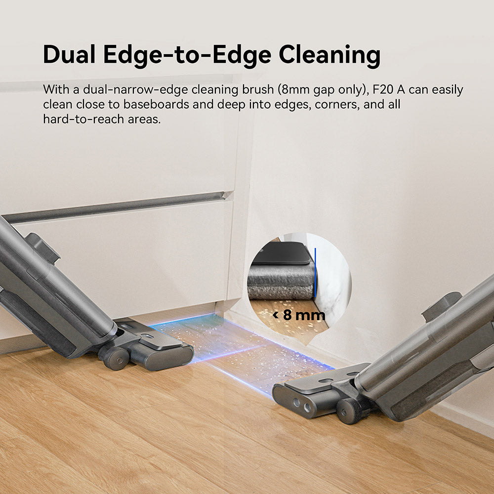 Aspiradora y mopa inalámbrica Proscenic F20A, 35 minutos de autonomía, pantalla LED, autolimpieza y secado por aire, limpieza de bordes integral, control por aplicación, separación sólido-líquido.