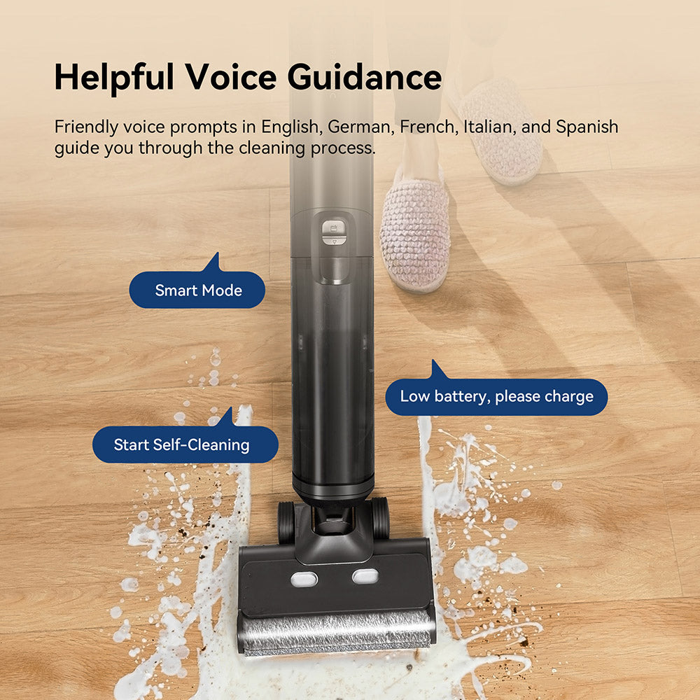 Aspiradora y mopa inalámbrica Proscenic F20A, 35 minutos de autonomía, pantalla LED, autolimpieza y secado por aire, limpieza de bordes integral, control por aplicación, separación sólido-líquido.