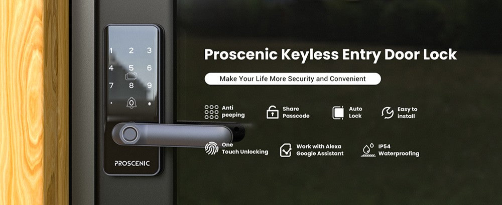 Cerradura inteligente Proscenic L40, cerradura de puerta con entrada sin llave, con manija, teclado numérico, huella dactilar, aplicación inteligente y control por voz, antiespía, registro de accesos.
