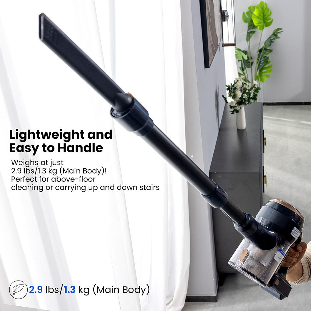 Aspiradora sin cable Proscenic P11 Lite, succión máxima de 28 kPa, hasta 35 minutos de autonomía, pantalla LED, desenredado automático del cabello, dirección giratoria de 180°, depósito de polvo de 550 ml, tubo telescópico, bajo nivel de ruido, almacenamiento en pared.