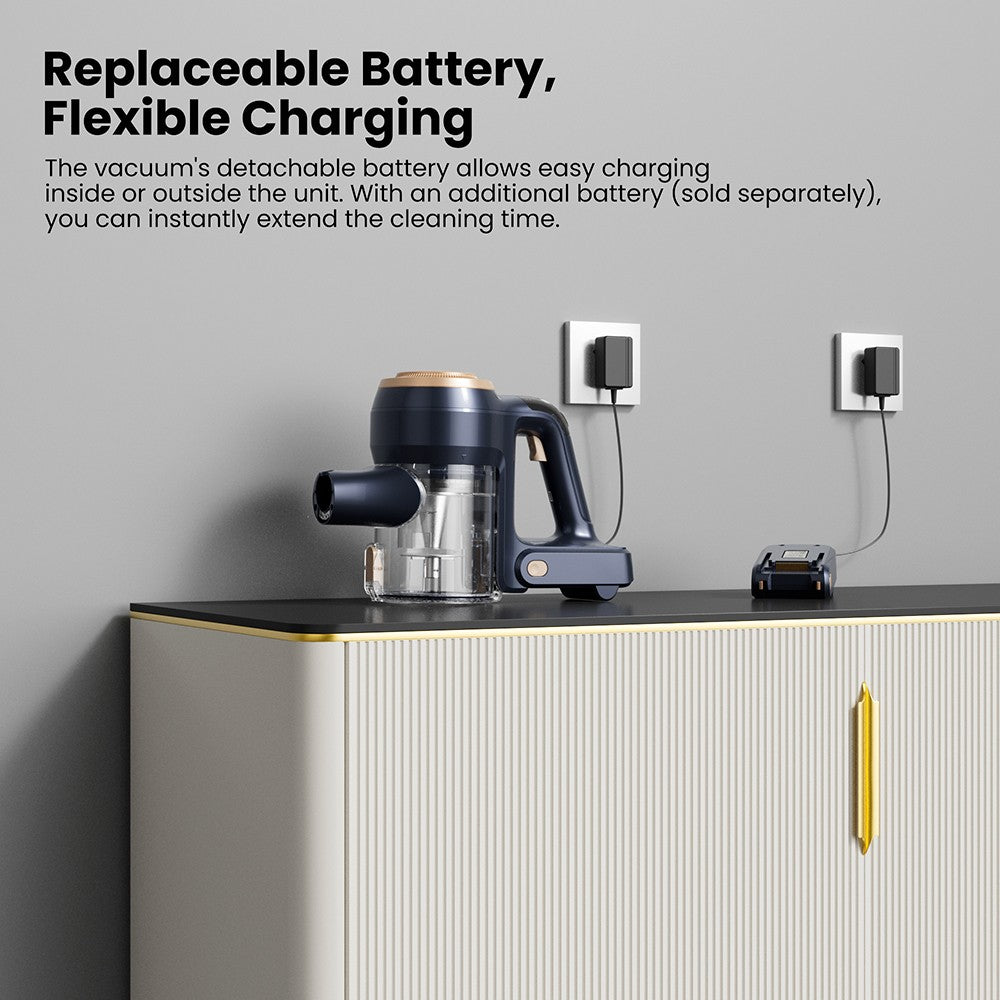 Aspiradora sin cable Proscenic P11 Lite, succión máxima de 28 kPa, hasta 35 minutos de autonomía, pantalla LED, desenredado automático del cabello, dirección giratoria de 180°, depósito de polvo de 550 ml, tubo telescópico, bajo nivel de ruido, almacenamiento en pared.