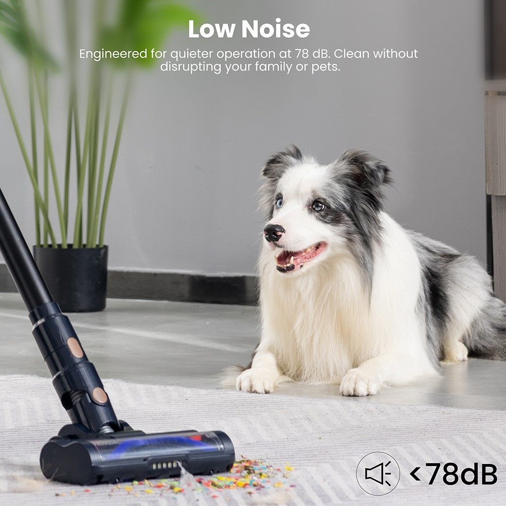 Aspiradora sin cable Proscenic P11 Lite, succión máxima de 28 kPa, hasta 35 minutos de autonomía, pantalla LED, desenredado automático del cabello, dirección giratoria de 180°, depósito de polvo de 550 ml, tubo telescópico, bajo nivel de ruido, almacenamiento en pared.
