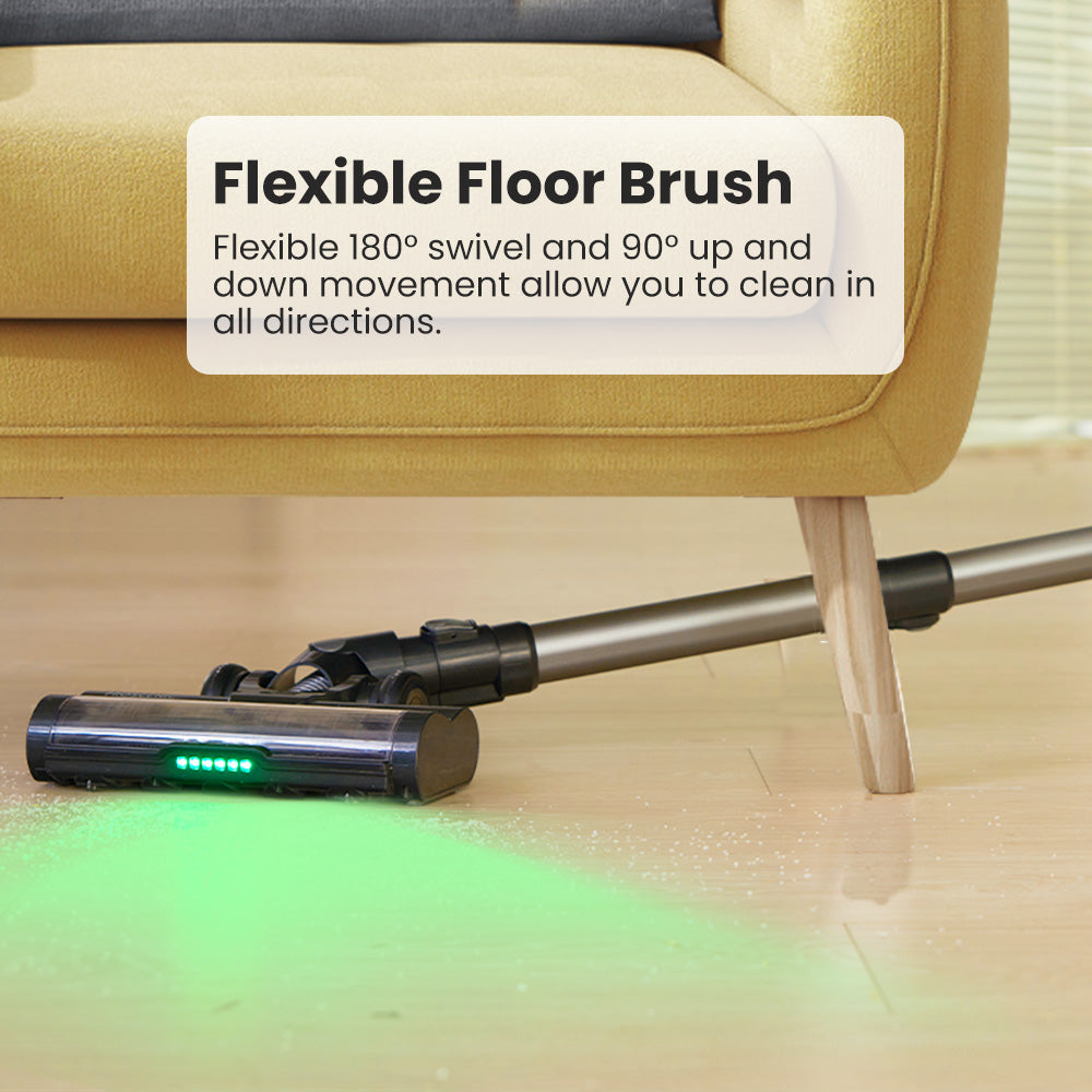 Aspiradora sin cable Proscenic P13, succión de 35 Kpa, aspiradora tipo escoba con luz verde, pantalla LED, autonomía máxima de 45 minutos, depósito de polvo de 1,2 L, cepillo rotatorio anti-enredos, sistema de filtración de 5 capas, para pelo de mascotas, suelos duros y alfombras, gris.