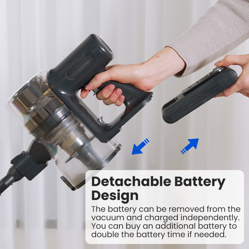 Aspiradora sin cable Proscenic P13, succión de 35 Kpa, aspiradora tipo escoba con luz verde, pantalla LED, autonomía máxima de 45 minutos, depósito de polvo de 1,2 L, cepillo rotatorio anti-enredos, sistema de filtración de 5 capas, para pelo de mascotas, suelos duros y alfombras, gris.