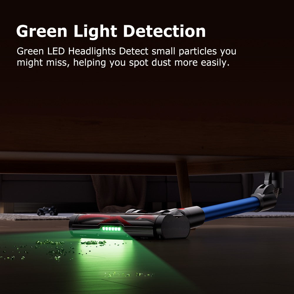 Aspiradora escoba sin cable Proscenic P16, succión de 45 kPa, autonomía de 55 minutos, tubo flexible de 180°, cepillo para suelo anti-enredos, bajo nivel de ruido de 62 dB, para uso doméstico y pelo de mascotas, azul.