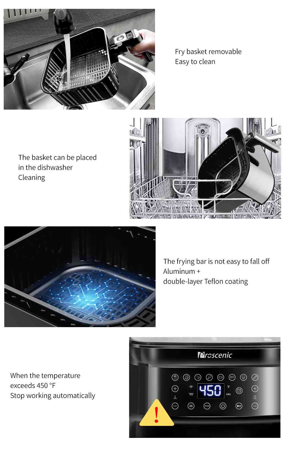 Freidora de Aire Eléctrica Inteligente Proscenic T21 1700W, sin Aceite, con Recipiente Antiadherente, Control por Voz y Pantalla Táctil LED - Negra
