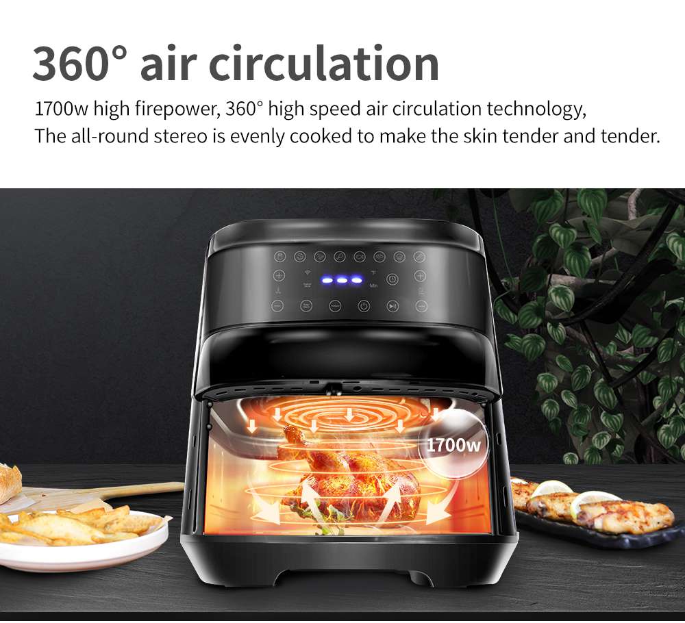 Freidora de Aire Eléctrica Inteligente Proscenic T21 1700W, sin Aceite, con Recipiente Antiadherente, Control por Voz y Pantalla Táctil LED - Negra