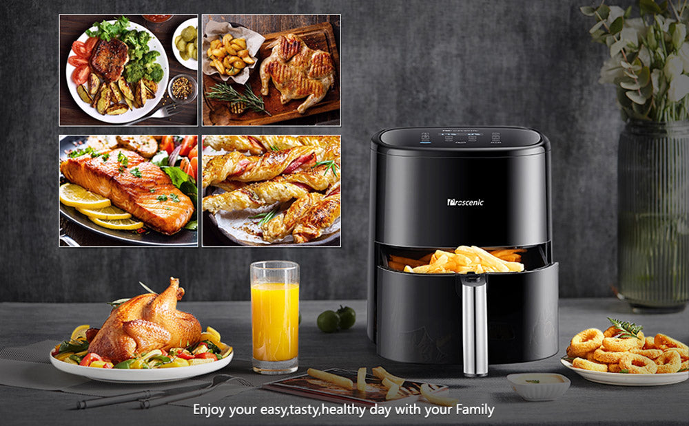 Proscenic T22 Freidora de Aire Eléctrica Inteligente, Sin Aceite, Cesta Antiadherente de 5L, Tecnología de Circulación de Aire Caliente 3D, Recetas Personalizadas, Pantalla Táctil LED, Control por App - Negro
