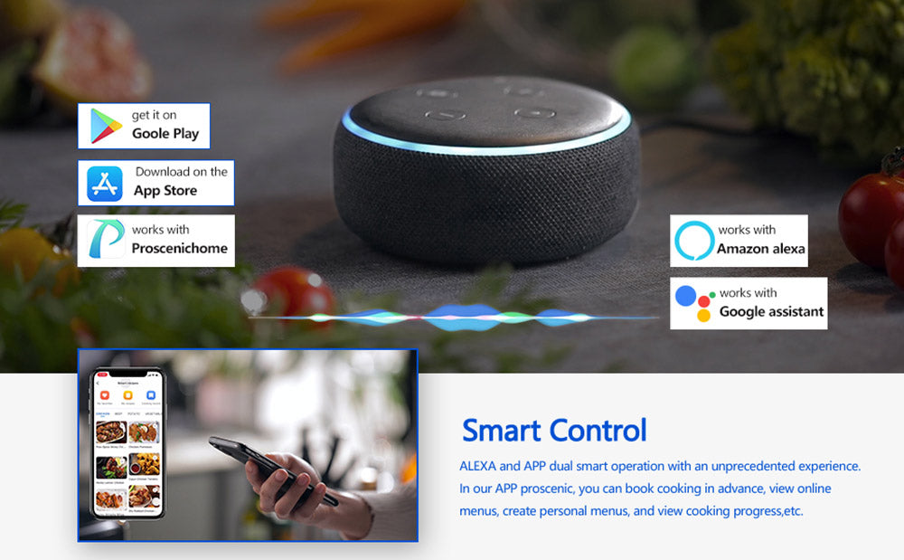 Proscenic T22 Freidora de Aire Eléctrica Inteligente, Sin Aceite, Cesta Antiadherente de 5L, Tecnología de Circulación de Aire Caliente 3D, Recetas Personalizadas, Pantalla Táctil LED, Control por App - Negro