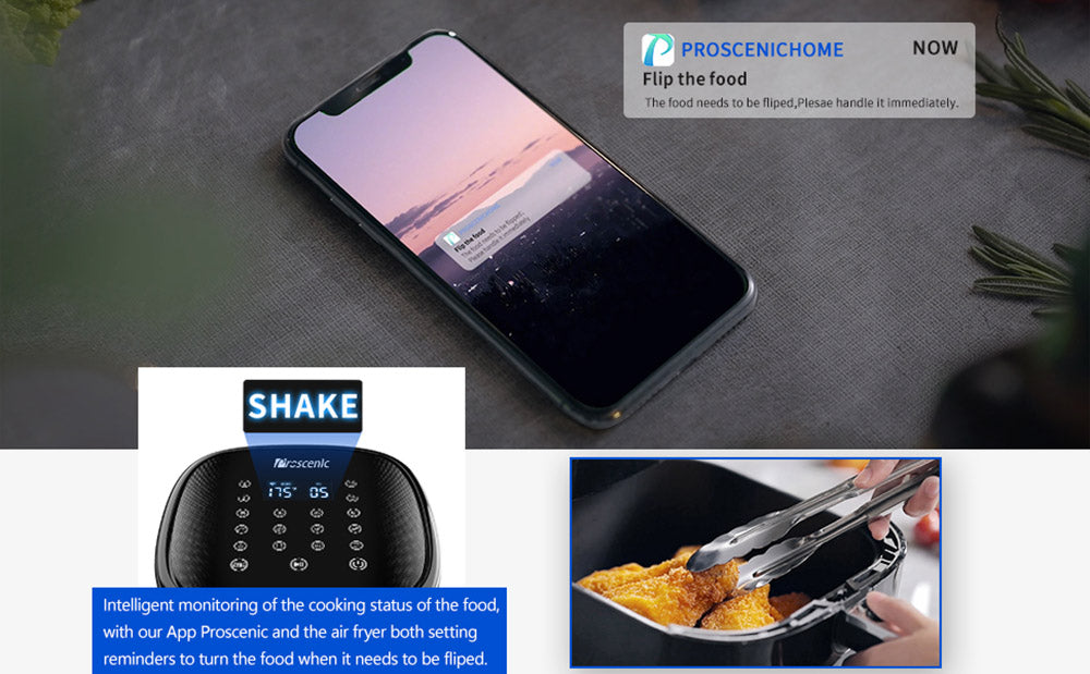Proscenic T22 Freidora de Aire Eléctrica Inteligente, Sin Aceite, Cesta Antiadherente de 5L, Tecnología de Circulación de Aire Caliente 3D, Recetas Personalizadas, Pantalla Táctil LED, Control por App - Negro