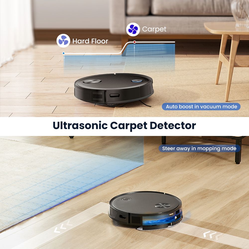 Robot Aspirador Proscenic V10 3 en 1: Aspira, barre y friega. Sistema de fregado vibratorio de 3000 Pa, navegación LDS, depósito de polvo de 240 ml, batería de 2600 mAh, autonomía de 120 minutos, control inteligente mediante aplicación y Alexa - Negro.