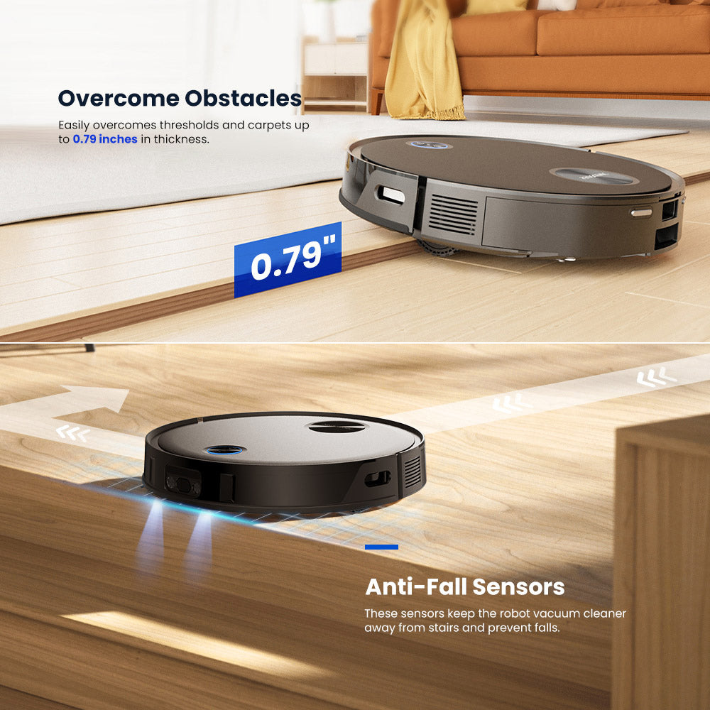 Robot Aspirador Proscenic V10 3 en 1: Aspira, barre y friega. Sistema de fregado vibratorio de 3000 Pa, navegación LDS, depósito de polvo de 240 ml, batería de 2600 mAh, autonomía de 120 minutos, control inteligente mediante aplicación y Alexa - Negro.