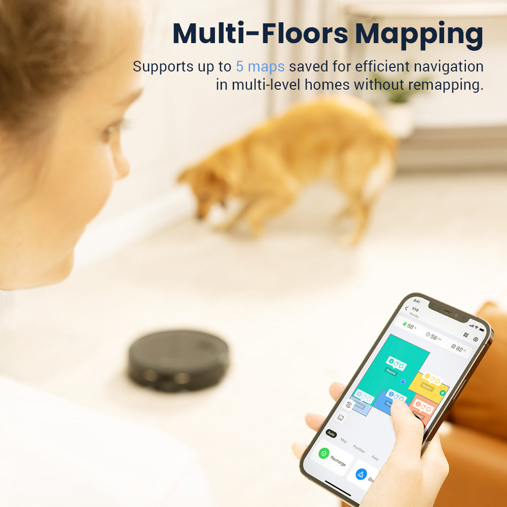 Proscenic V10 Robot Vacuum Cleaner 3 In 1 Vacuuming Sweeping and Mopping 3000pa Vibrating Mopping System LDS Navigation 240ml Dust Bin 2600mAh Battery 120Mins Runtime Smart APP &amp; Alexa Control - Black