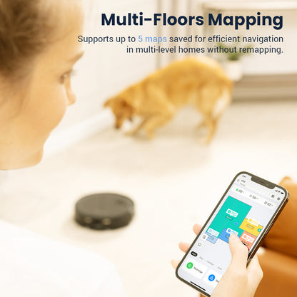 Proscenic V10 Robot Vacuum Cleaner 3 In 1 Vacuuming Sweeping and Mopping 3000pa Vibrating Mopping System LDS Navigation 240ml Dust Bin 2600mAh Battery 120Mins Runtime Smart APP &amp; Alexa Control - Black