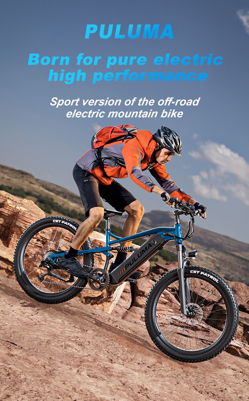 Bicicleta eléctrica PULUMA PH001, motor de 500 W, batería de 48 V 20 Ah, neumáticos de 27,5 x 2,8 pulgadas, velocidad máxima de 40 km/h, autonomía de 150 km, frenos de aceite hidráulicos, horquilla con amortiguador, desviador de 9 velocidades, pantalla LCD - Negro Azul