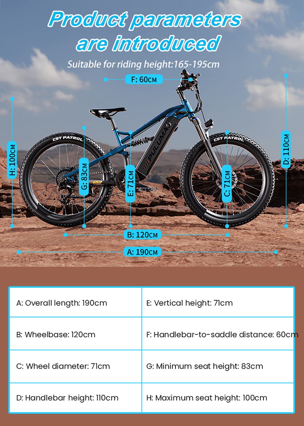 Bicicleta eléctrica PULUMA PH001, motor de 500 W, batería de 48 V 20 Ah, neumáticos de 27,5 x 2,8 pulgadas, velocidad máxima de 40 km/h, autonomía de 150 km, frenos de aceite hidráulicos, horquilla con amortiguador, desviador de 9 velocidades, pantalla LCD - Negro Azul