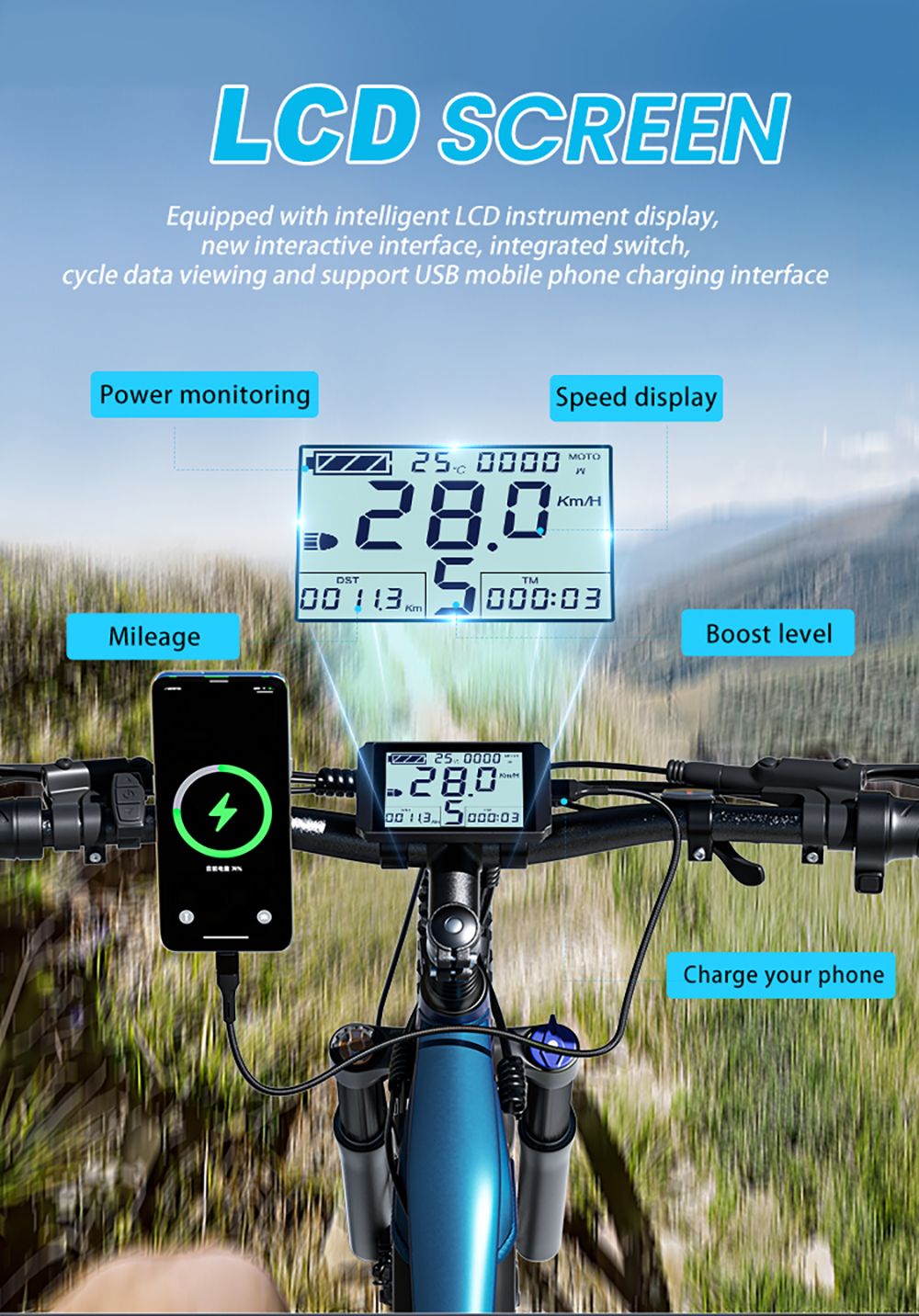 Bicicleta eléctrica PULUMA PH001, motor de 500 W, batería de 48 V 20 Ah, neumáticos de 27,5 x 2,8 pulgadas, velocidad máxima de 40 km/h, autonomía de 150 km, frenos de aceite hidráulicos, horquilla con amortiguador, desviador de 9 velocidades, pantalla LCD - Negro Azul