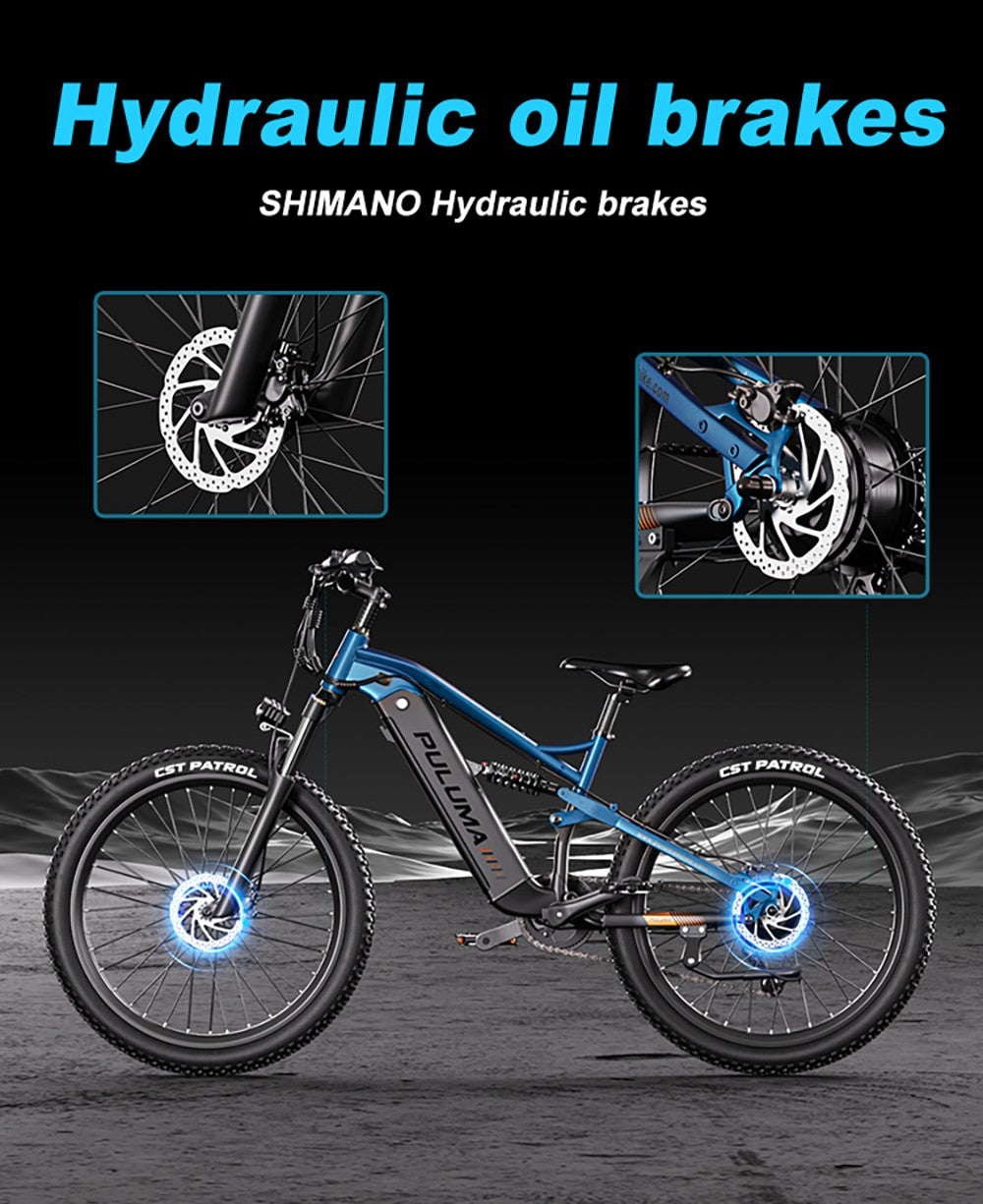 Bicicleta eléctrica PULUMA PH001, motor de 500 W, batería de 48 V 20 Ah, neumáticos de 27,5 x 2,8 pulgadas, velocidad máxima de 40 km/h, autonomía de 150 km, frenos de aceite hidráulicos, horquilla con amortiguador, desviador de 9 velocidades, pantalla LCD - Negro Azul